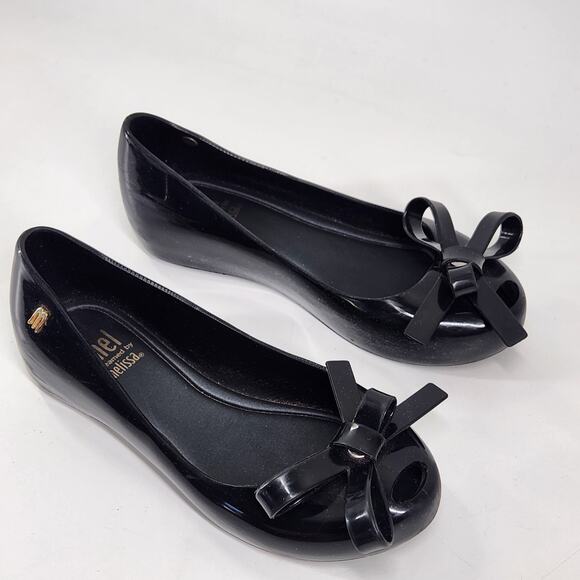 Melissa Ultra Girl Jelly Ballet Flats Size 13 Black Bow Front Classic Luxe - Picture 2 of 8